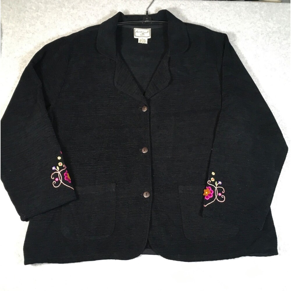 Vintage Women's L April Cornell Black Shirt Jacket Embroidered Floral Button Up